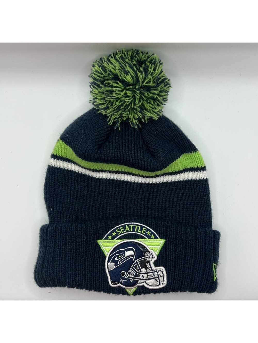 Blue Seattle Seahawks NFL Hat Pom Pom Adult Size New Era Hat Stocking Cap